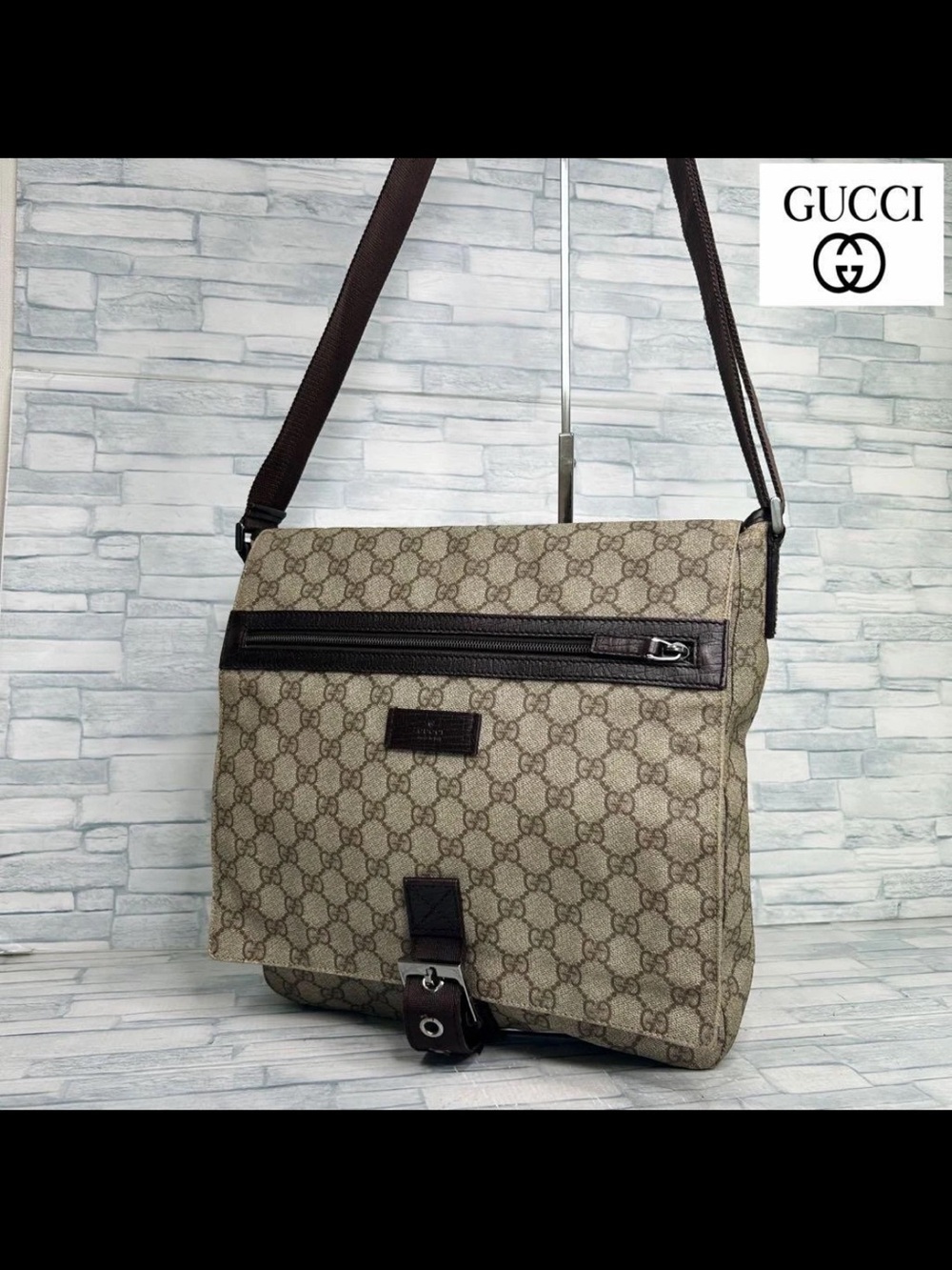 Gucci Tan Brown Monogram Canvas Messenger Bag